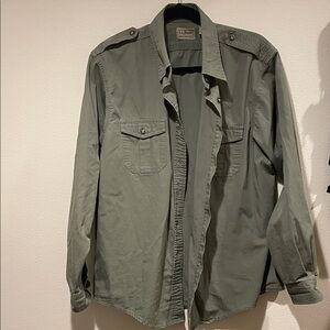 Women’s L.L. Bean Olive Green Military Field Shirt Jacket. Sz L Reg 100% cotton